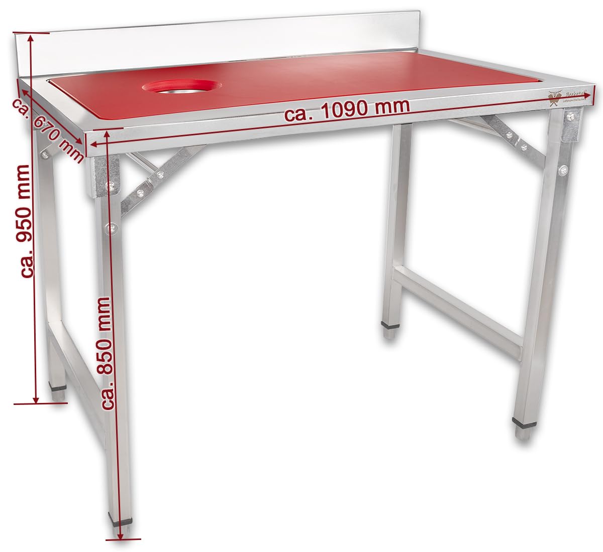 Beeketal Wild-Zerlegetisch & Metzgertisch BAZ1090-L – Edelstahl Klapptisch für Jäger & Hobby-Metzger, inkl. LDPE-Schneideplatte & Abfall-Aussparung, 1090x670x950 mm, klappbar