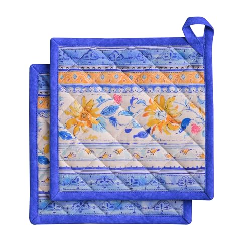 Maison d'Hermine Topflappen-Set, 100% Baumwolle, hitzebeständig, 20 cm x 20 cm, mit Schlaufe zum Grillen, Backen und Anfassen heißer Pfannen, Frühjahr Sommer (Girassol, 2er-Pack)