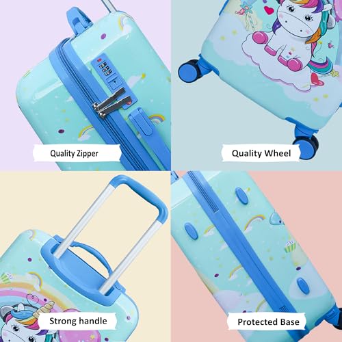 Image of ADSON Abs Kids Trolley 360 Rotating Luggage 360 Degree Wheels Unicorn Non-Breakable 20 Inch Kids Hardsided Suitcase with 4 Wheels, 360 Degree Wheel Travel Trolley Bag (Design 3)