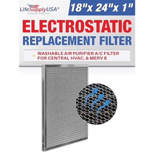 18x24x1 Electrostatic Air Filter, MERV 8, Washable, Reusable Furnace AC/HVAC Filter, Energy Saving, Easy to Clean, Long-Lasting by LifeSupplyUSA