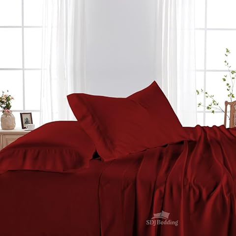 Niimo Sheet Set 800 Thread Count 100% Egyptian Cotton (4Pcs) Sateen Weave for Soft & Comfort Feel, Fits Mattress Upto 21'' Deep Pocket Bed Sheets (Twin Size, Burgundy Solid) Cover