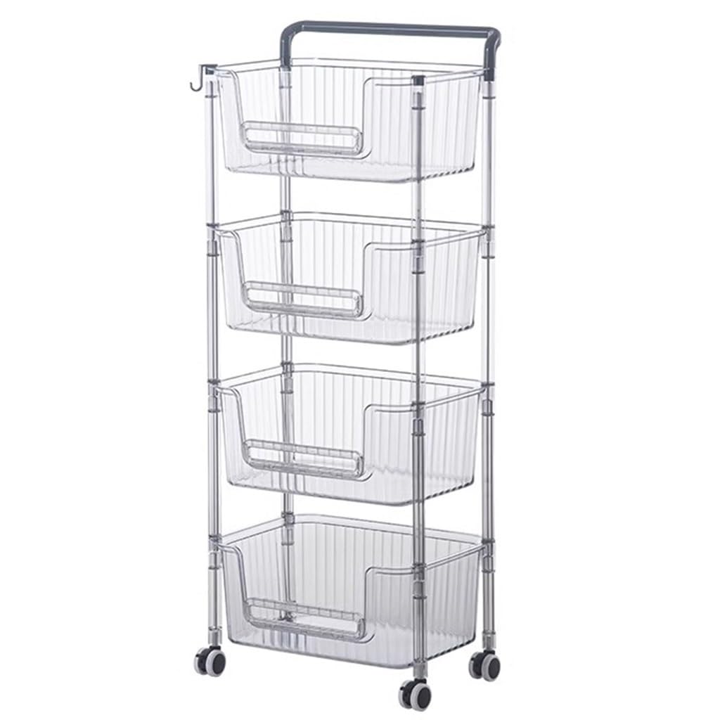 Scaffale a 4 ripiani, carrello mobile in acrilico con ruote di bloccaggio, organizer angolare per bagno, uso domestico e ufficio
