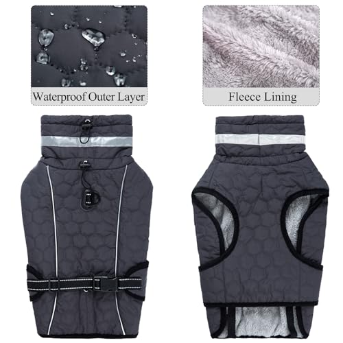Cyponpy Hundejacke Winter Mantel Hund Wasserdicht Regen Hundemantel Warm Reflektierend Wintermantel Hund Fleece Hundemantel mit Geschirr Winter Hundejacke Wasserdicht Kleine Mittelgross Große Hunde