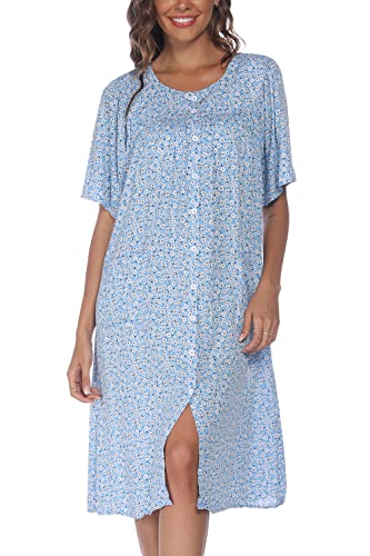 Image of COSUNIONY House Dresses for Women Cotton Short Sleeve House Coat Buttons Down Dusters Robe with Pockets S-XXL