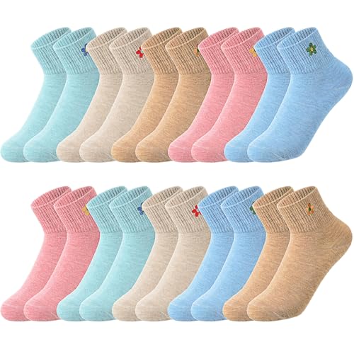 Image of Eurzom 10 Pairs Socks Womens Crew Elastic Ankle Length Cotton Socks Aesthetic Cute Lightweight Low Cut Gifts for Women