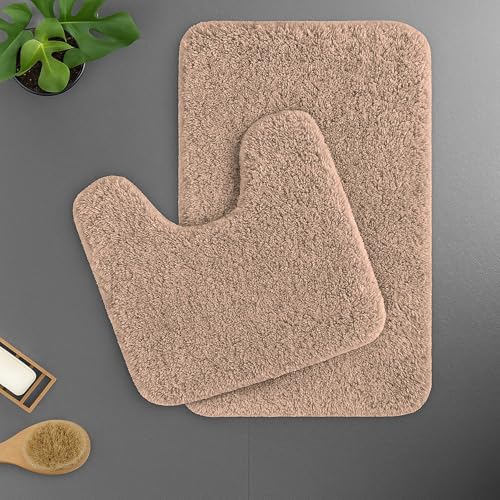 Image of LUXE HOME INTERNATIONAL Polyester Contour Bath Mat - Washable, Anti Skid, Water Absorbent Contour Mats for Bathroom, Toilet, Wash Basin & Bathroom Contour Mat Set (Rust, 45x 75 cm & 40x45)