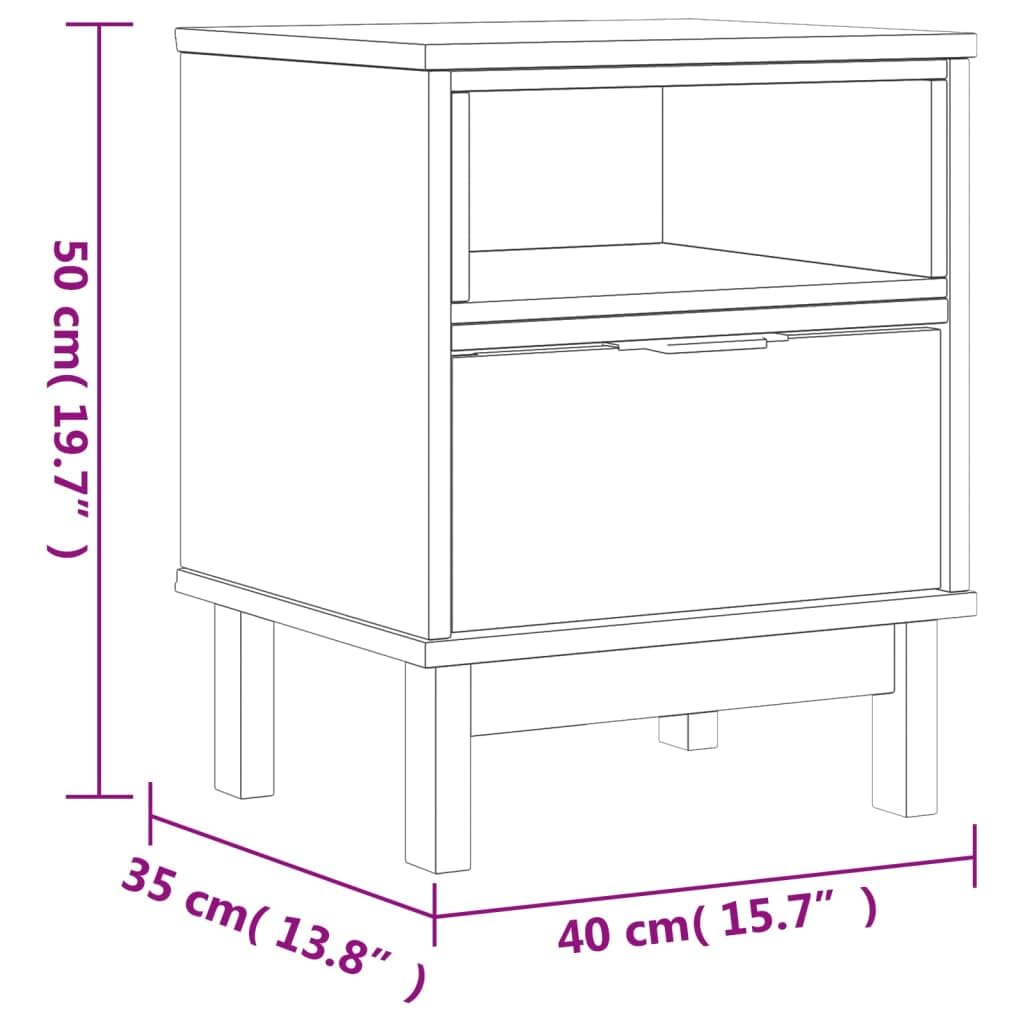 Comodino Flam 40x35x50 Cm Legno Massello Pino | Con 1 cassetto e 1 vano, maniglia in plastica, finitura rovere, assemblaggio richiesto