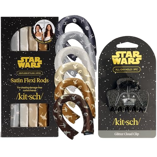 Kitsch x Star Wars Hair Clip for Women & Satin Heatless Hair Curler Bundle – Darth Vader Galaxy-Inspired Claw Clip with Heatless Curls Overnight, Light Side & Dark Side Design | Hair Styling Tools Set image 5