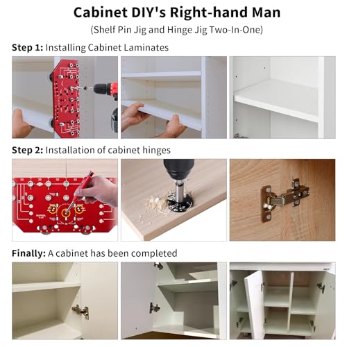 Image of RUITOOL Shelf Pin Jig and Hinge Jig Two-in-One, Self-contained Clamping Function All Metal Shelf Pin Drilling Jig with 1 /4 inch and 5mm Drill Bits, Shelf Jig and Cabinet Hardware Jig Tool Drill Guide