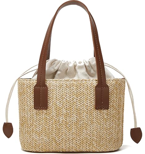 Cute Brown Straw Fabric Tote Bag Purse for Women Straw Crossbody Bags for Women Y2k Purses Shoulder Handbag