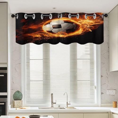 Cortina corta de fútbol que bloquea luz en ventanas de baño y cocina, cenefa opaca con bolsillo 4