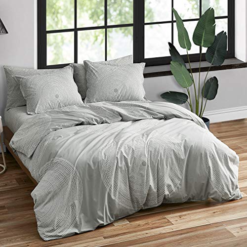 Image of MARIMEKKO - Queen Duvet Cover Set, Smooth Cotton Percale Bedding with Matching Shams, Lightweight Home Decor (Fokus Grey, Queen)