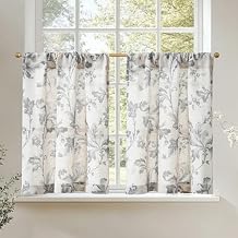jinchan Linen Kitchen Curtains 36 Inch Vintage Gray Floral Tier Curtains Farmhouse Cottage Cafe Rod Pocket Country Small Window for Laundry Room Bathroom RV 2 Panels Grey on Beige