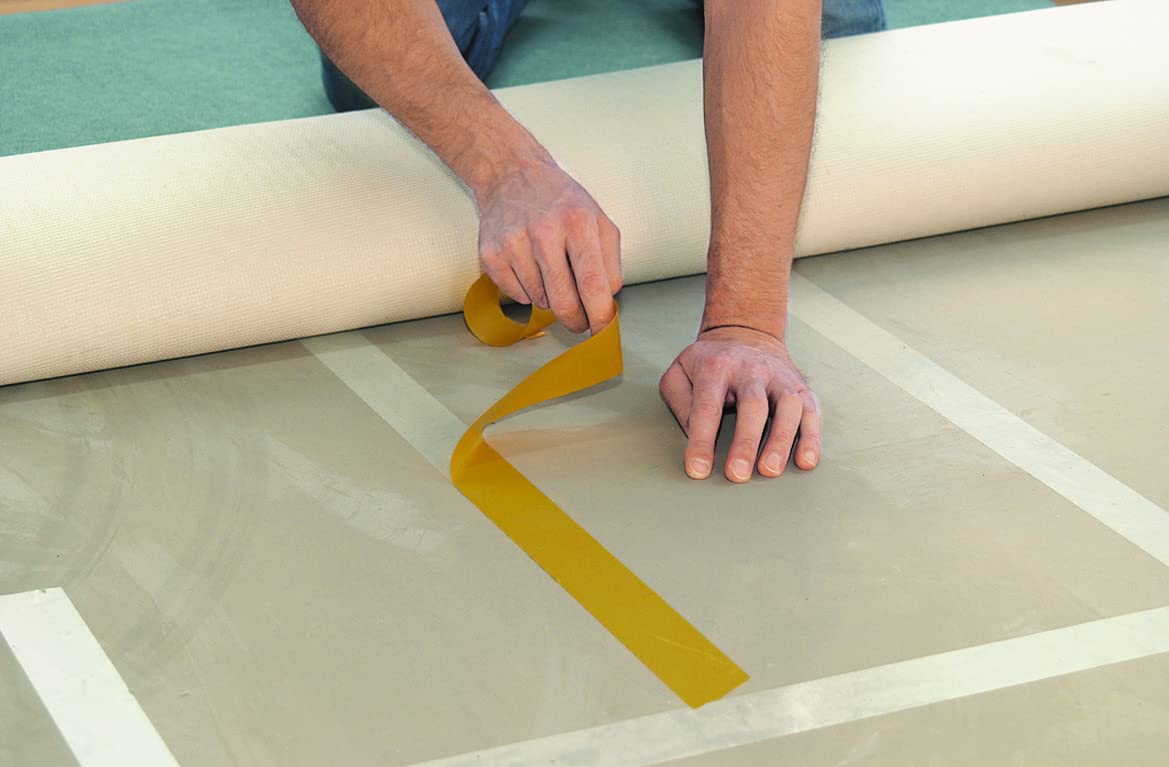tesa fix 64620 - Cinta de colocación universal para alfombras, de soporte de polipropileno blanco, doble cara, para alfombras, con parte trasera lisa o fibrosa, 25 m x 5 cm, 6 unidades