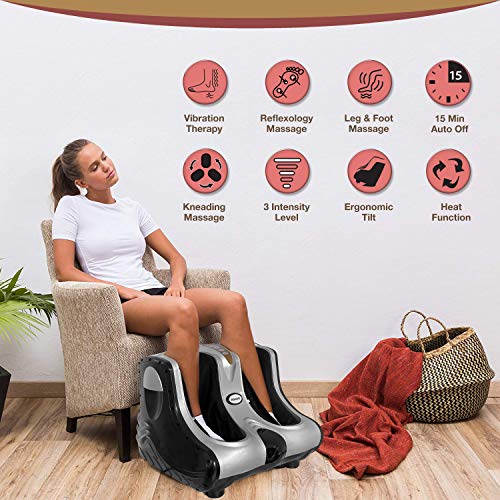 Image of AGARO MAGMA Air Compression Leg Massager, Handheld Controller for Pain Relief and Blood Circulation, Black & AGARO Amaze Foot, Calf & Leg Massager with Vibration & Heat, 3 Massage Levels, Silver-Black