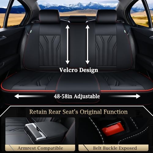 Image of FLORICH Rear Seat Covers Leather Car Seat Covers Waterproof Back Seat Cover Automotive Seat Covers Universal Seat Cushion Protector for Most Cars Trucks SUV-Black&Red Line