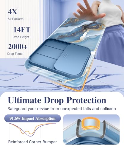 Image of GVIEWIN for Samsung Galaxy S26 Ultra Case, [Slide Camera Cover & Built-in HD Screen Protector] [2 Front Frames] Shockproof Military Grade Protective Marble Phone Case for S26 Ultra 6.9 inch (Serene)