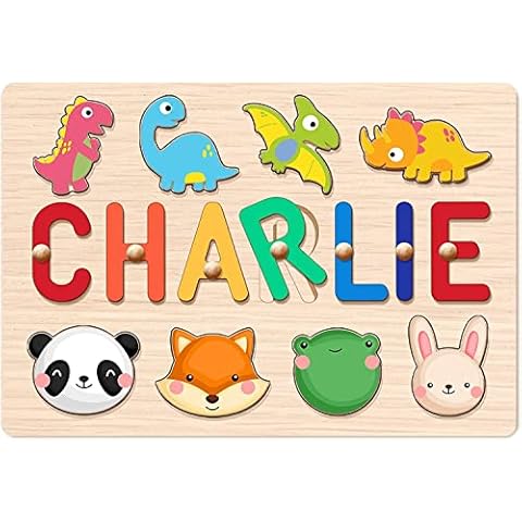 Name Puzzle for Kids Personalized - Custom Baby Gifts with Engraved Text on Back, Baby 1st Birthday Gifts for Girls and Boys, Wooden Puzzles for Toddlers 1-3 with Pegs Cover