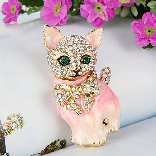 Image of EVER FAITH Austrian Crystal Lovely Plump 3D Bowknot Cat Brooch Enamel Pet Animal Kitten Brooches Dress Suit Sweater Scarves Accessoriesfor Women