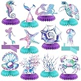 Liliful 12 Pcs Mermaid Birthday Party Decorations Mermaid Honeycomb Centerpieces for Under the Sea Party Cute 3D Double Side Table Topper Ocean Decoration for Table Birthday Backdrop Home