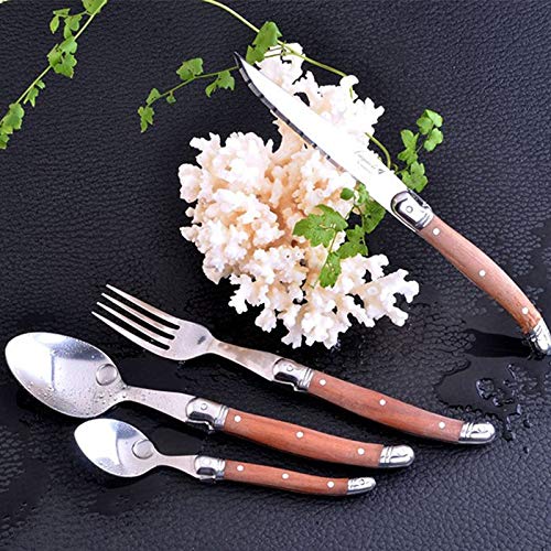 24pcs conjunto de cubiertos de acero inoxidable Manijas de madera Cuchillo de carne Cuchillo Cucharada Cucharada Cucharada Cubiertos Regalo Partido Cena Cena Conjunto