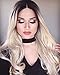 Produktbild LaaVoo 14zoll Echthaar Perucken Heat Resistant Wig Free Part 130% Glatt Lace Front Wig with Baby Hair Naturliches Schwarz Ombre Platinblond