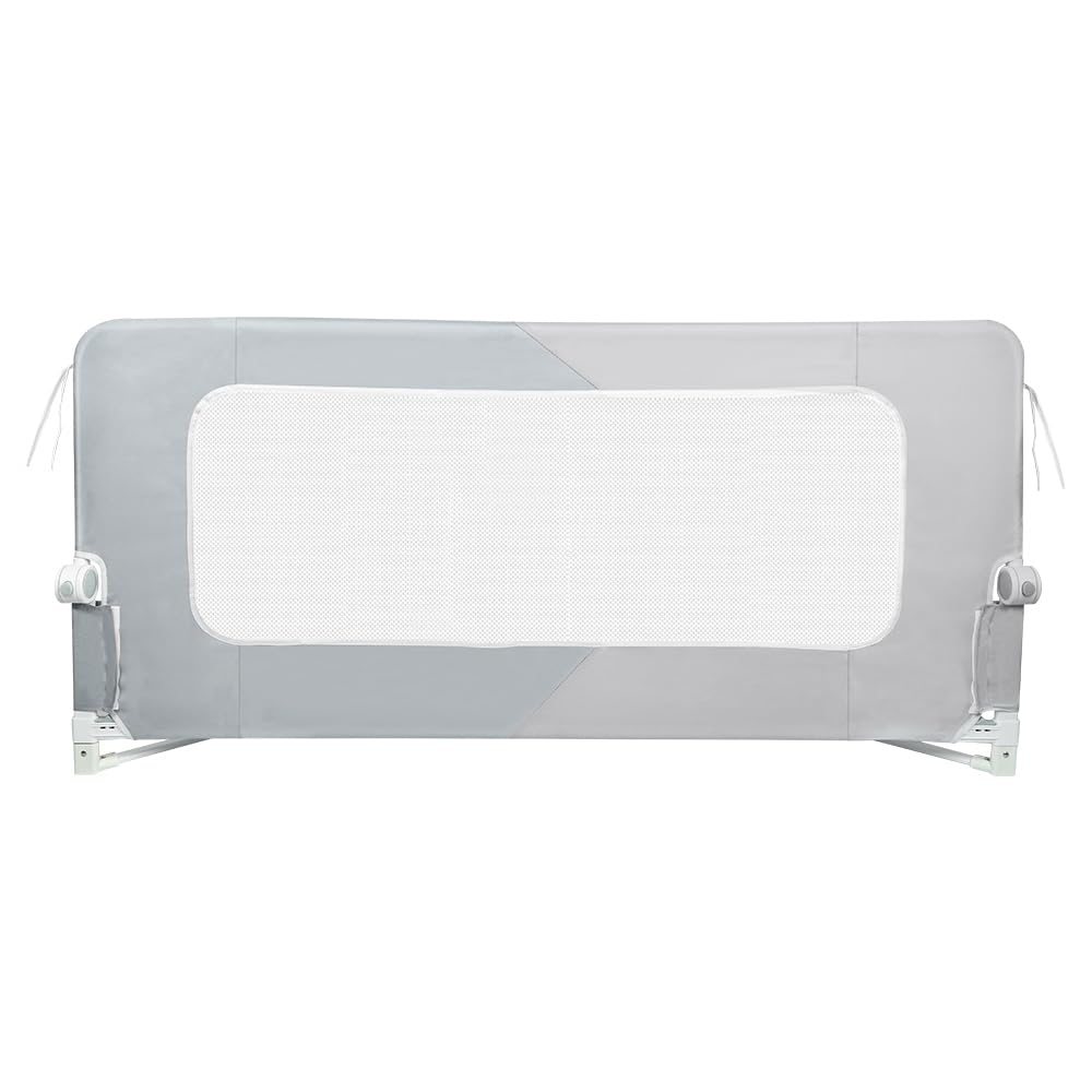 HUOLE Barriera per letto per tutti i piccoli, pieghevole e portatile, telaio in metallo anti-caduta regolabile in altezza, telaio in metallo robusto, 180 x 73 x 86 cm - Doppio pezzo Grigio