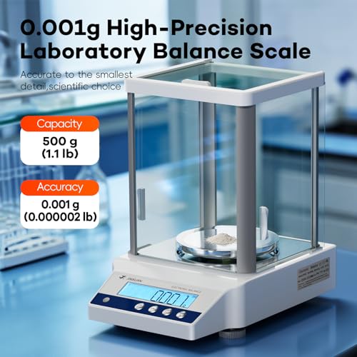 Image of Lab Scale 0.001g Accuracy 500g Digital Milligram Scale Analytical Balance Scale with Windshield LCD Display 7 Units 200g Calibration Weight, Precision Scale for Jewelry Gold Powder Chemistry