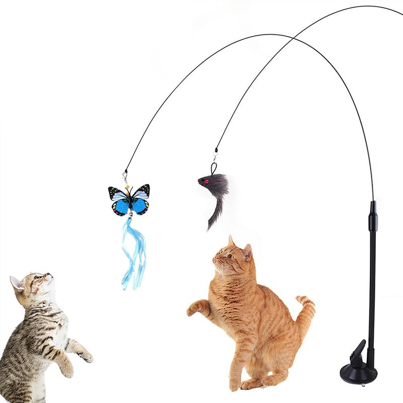 Amazon | 猫じゃらし 吸盤式 釣り竿 猫用玩具 鈴付き 毛虫 蝶