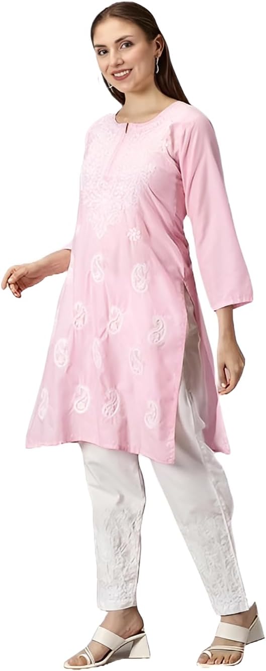 FCH, Fashionable Chikan Handikraft Women's Cotton Chikankari Embroidered Kurti, Traditional Maternity Kurta