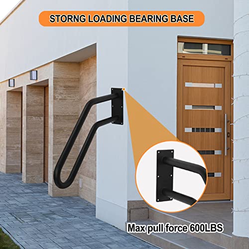 Sidasu 1Pcs U-Shaped Wall Mount Handrail Iron Outdoor Grab Bar Black Hand Railings For 1 To 3 Steps Stairs(Dia 1" Iron Pipe,17.71''Length,16.53''Height) #TOP4