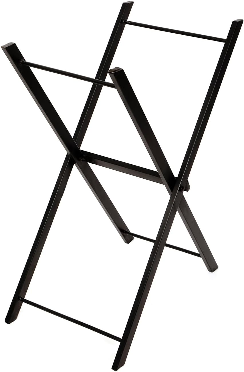 The Home CO. Foldable Leather Tray Table with Metal Stand | Serving Tray/Butler Tray Removable Rectangle Leather Tray Top with Handles, Ideal for Serving (Black & Gold)