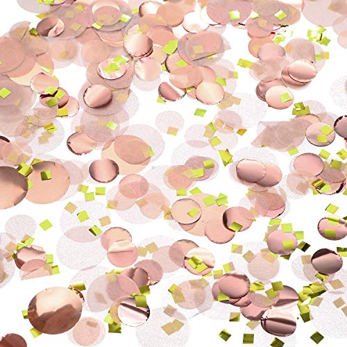 TecUnite Table Confettis en Papier Rond de Soie pour Filles Douche De Bébé Anniversaire Fête Décoration (Confettis Or Rose, 1.5cm Plus 2.5cm)