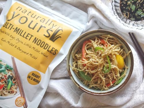 Image of Naturally Yours Multi Millet Hakka Noodles | Ragi, Bajra, Little, Kodo & Barnyard Millet with Whole Wheat | No Maida, No Onion No Garlic, Jain Friendly, Vegan, Preservative Free | 180g Pack of 4