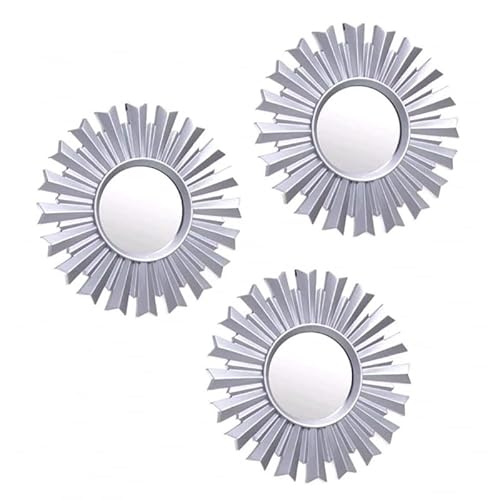 KCASA Juegos de 3 Espejos de Pared Modernos Plateado para decoración Sol Naciente (Plata Sol Nacido)