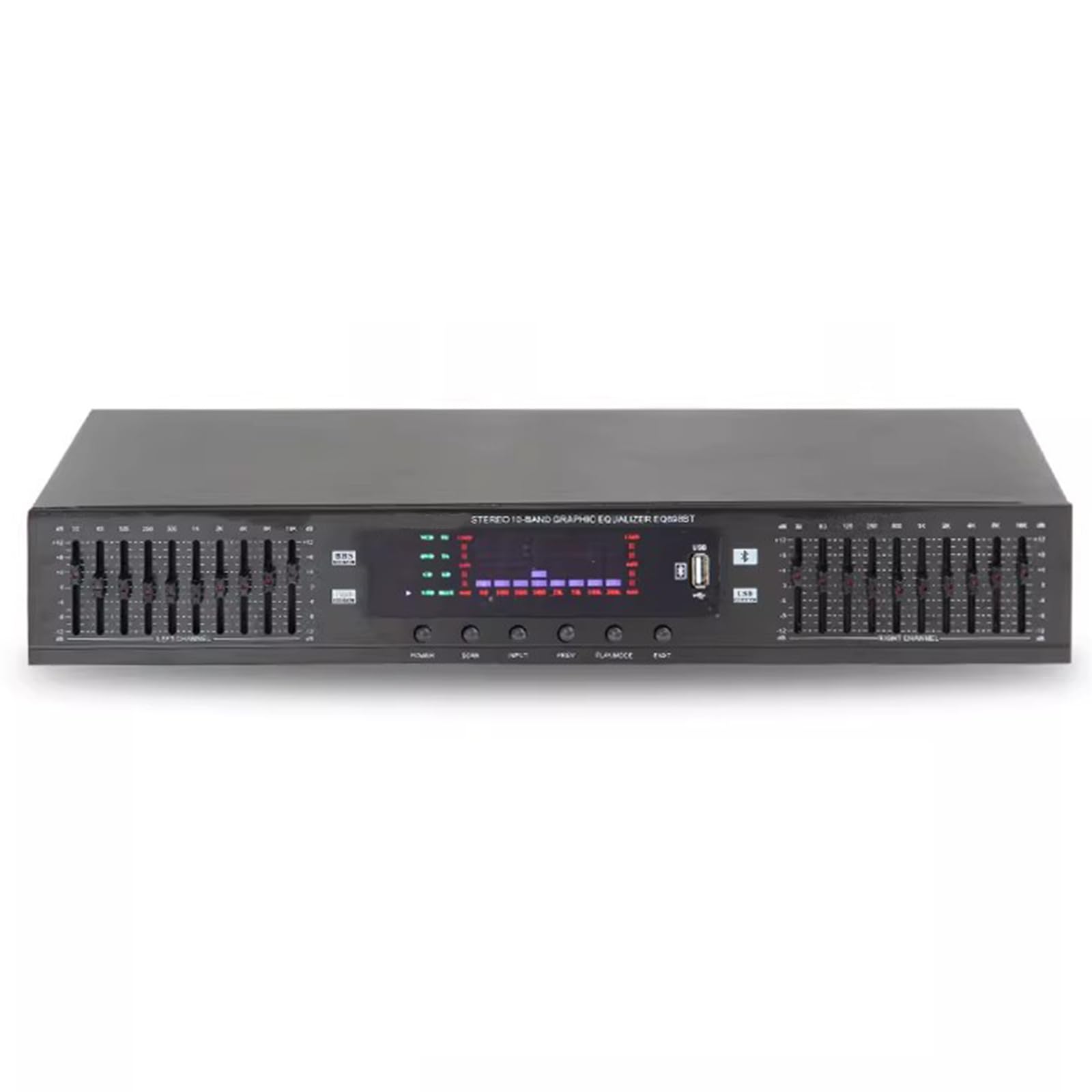 Equalizzatore grafico a 10 bande, equalizzatore digitale stereo Hi-Fi con display a LED dello spettro musicale, ingresso Bluetooth/U Disk, montaggio rack 1U per casa, palcoscenico, studio
