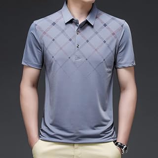 GHJYU Golf Polo Shirts For Men, Unisex Polo T-Shirt Quick Dry Grey Stripe Polo Shirts Breathable Summer Regular Fit Golf Tennis Shirts Soft Short Sleeve Slim-Fit Tshirts For Men Teens Blouse Tops