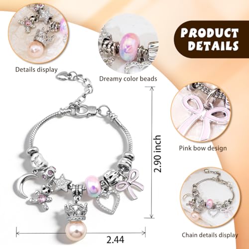 WEHBVF Silver Charm Bracelet for Women Valentine Charms Pink Y2k Bracelets Kawaii Silver Italian Charm Bracelet Birthday Valentines Day Gifts for Women Friends by WEHBVF - Image 5