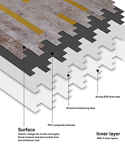 Ymmxge Peel And Stick Backsplash Tile，Diy Marble Stone Metal ，Pvc Mixed Aluminum Mosaic Tiles For Kitchen Bathroom, 11.88"X11.81"X0.15", 4.87 Sq.ft (5, Gold+Light Gold Silver) #TOP2