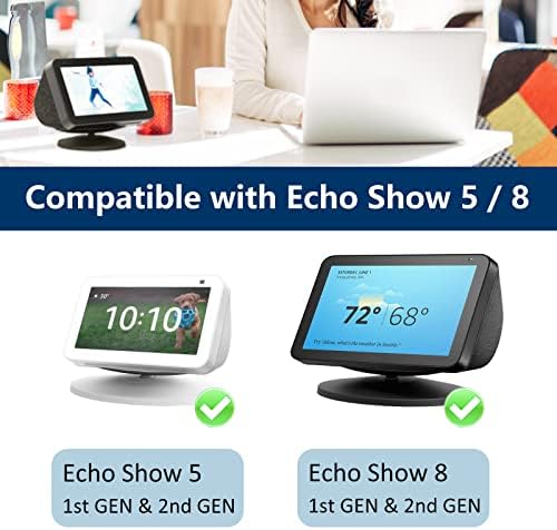 Stand for Echo Show 8 and Show 5 (1st and 2nd Gen), 360 Degree Swivel Adjustable Stand, Anti-Slip Smart Speaker Magnetic Base Mount Accessories (Black)