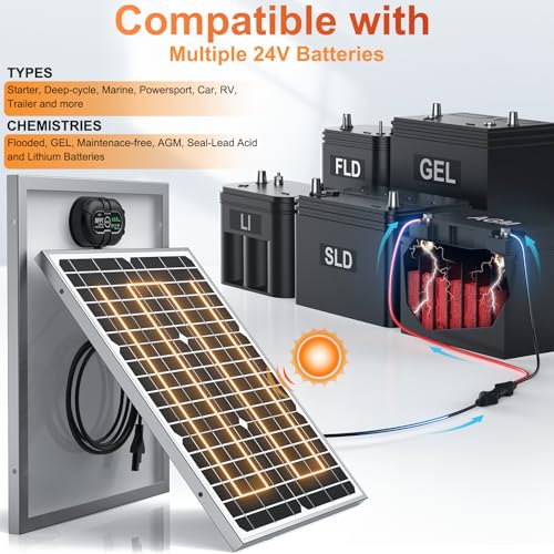SUNER POWER 24V 20W Solar Battery Charger Maintainer, Built-in Ultra Smart MPPT Charge Controller, Waterproof 20 Watt Solar Panel Trickle Charging Kit for 24Volt AGM, Lead-Acid, Lifepo4 Battery by SUNER POWER - Image 6