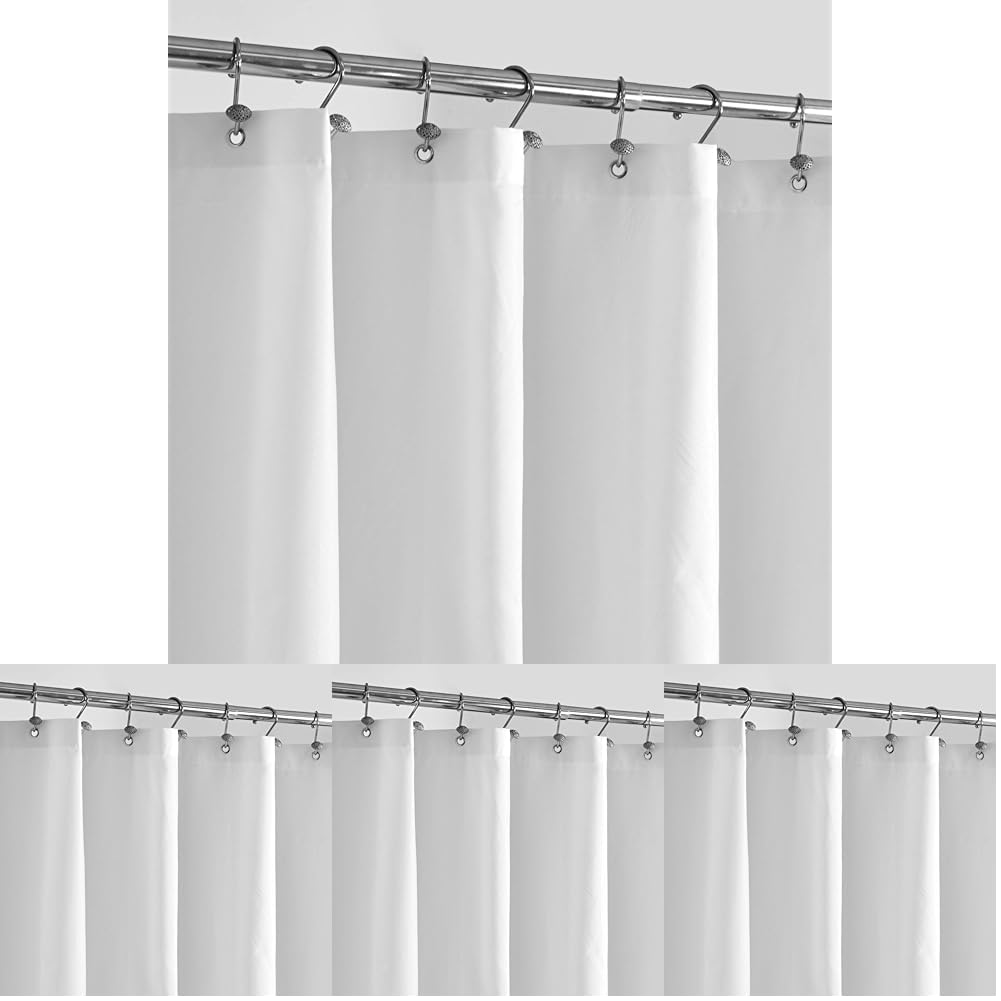 ALYVIA SPRING Waterproof Fabric Shower Curtain Liner with 3 Magnets - Soft Hotel Quality Cloth Shower Liner, Light-Weight &amp; Machine Washable - Standard Size 72x72, White (Pack of 4)