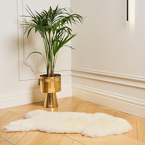 Lammfell Weiß 110-120 cm - Weich Schaffell Echt - Natürliche Teppich Wohnzimmer - Flauschig - Deko Fell Schlafzimmer - Naturfell