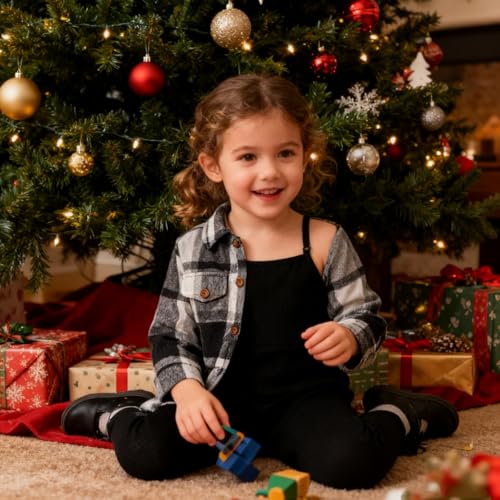 Image of Toddler Girl Clothes Plaid Long Sleeve Button Down Shirt Corduroy Overall Jumpsuit Girls Fall Winter Outfit Set