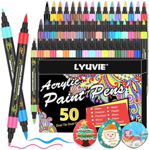 Beyonddraw Dual Tip Acrylic Paint Pens - 48 Colors Set For Wood, Rock, Glass, Canvas - Fine & Broad Tip Markers (2025 Upgrade)