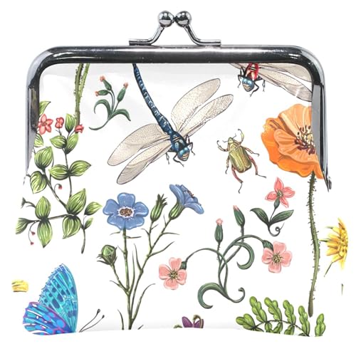 Portafoglio colorato per donne e ragazze con chiusura a bacio alla moda botanico estivo piccolo cambiamento alla moda UNITALLA Classic alla moda pelle