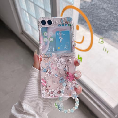 Coque Galaxy Z Flip 4 fleurie transparente avec dragonne pour vos sorties quotidiennes