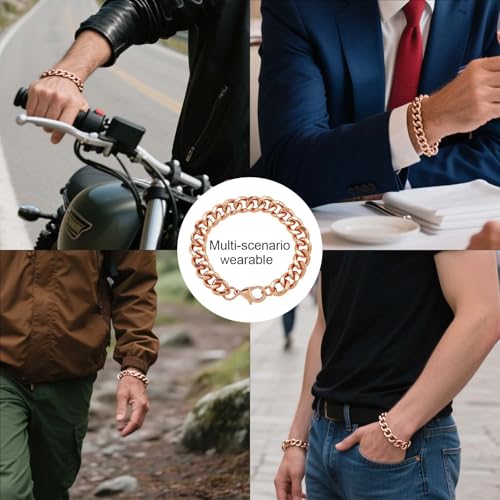 Pure Copper Bracelet for Men - 1 Piece 9 Inches Jewelry Chain Chunky Bracelets Non Tarnish Wrist Chain Valentines Fathers Day Cuban Link Husband Gifts Modernos Minimalist Accessories4
