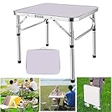Table de camping pliante de haute qualité : dimensions dépliée : 60 x 45 x 26/56 cm. Le plateau de cette table pliante en métal est fabriqué en panneau de fibres de densité moyenne, résistant à l'eau et aux taches, de sorte que la table de camping pliante est facile à nettoyer. Le cadre et les pieds sont fabriqués en aluminium léger résistant aux intempéries pour plus de durabilité.