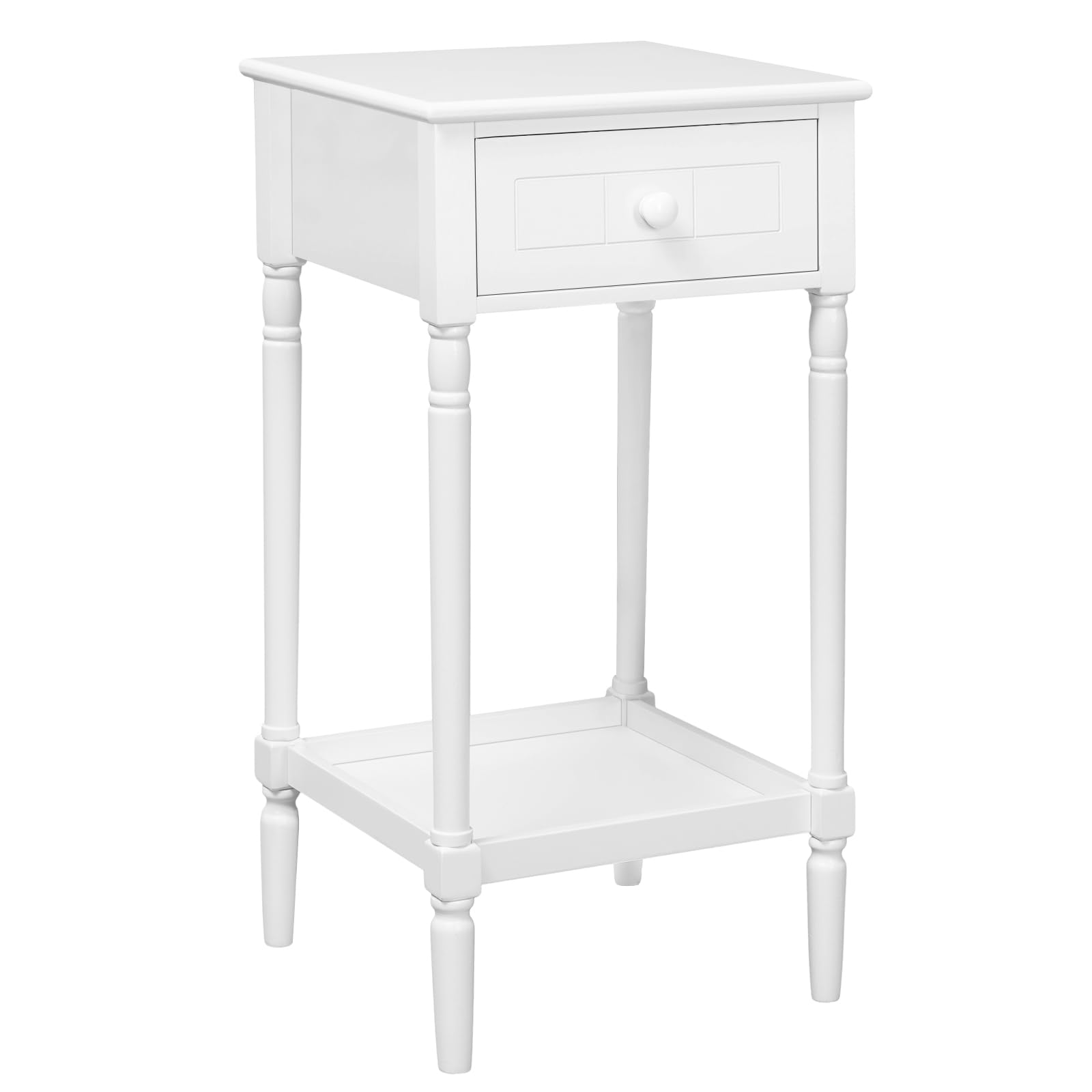 WOLTU White Bedside Table, Nightstand with Drawer and Open Shelf, Wooden Bedside Cabinet, Tall Side Table for Bedroom/Living Room, 35.5x35.5x71.5cm, NTS09ws-UK